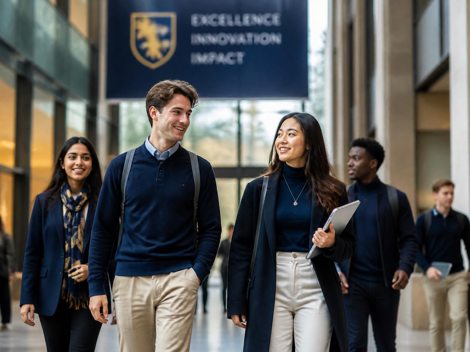 International students on a modern university campus