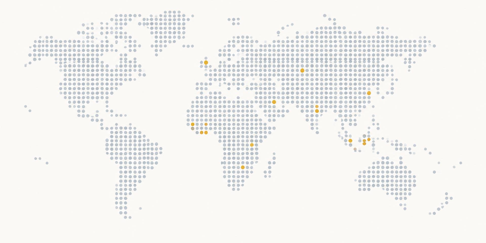 World map highlighting Eduveras source markets across South Asia, Africa, the Middle East, Southeast Asia and Central Asia